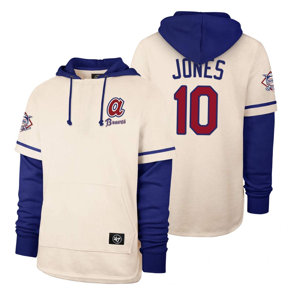 Men Atlanta Braves #10 Jones Cream 2021 Pullover Hoodie MLB Jersey